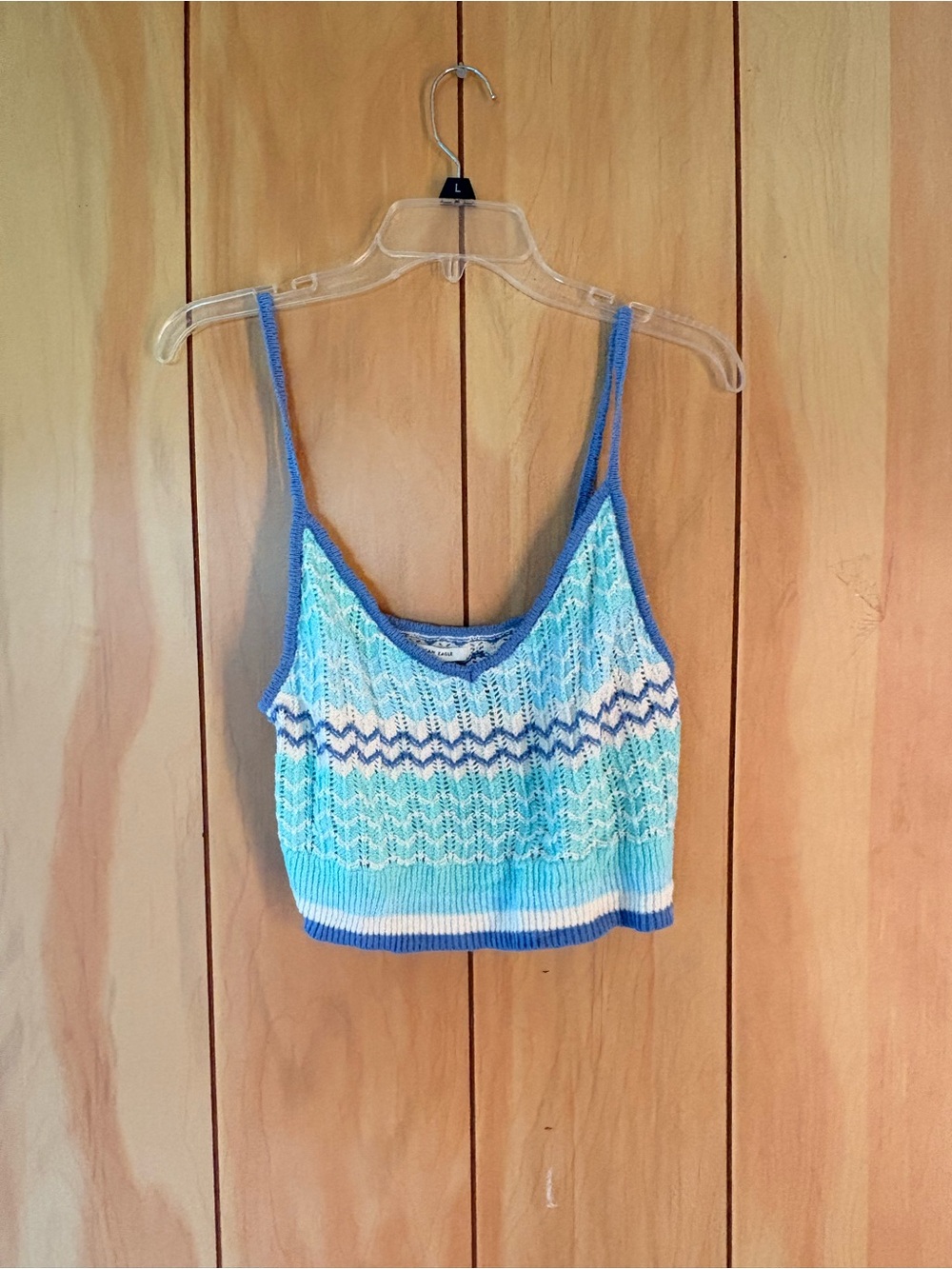 Abercrombie & Fitch Light Blue & White Striped Knit Crop Tank